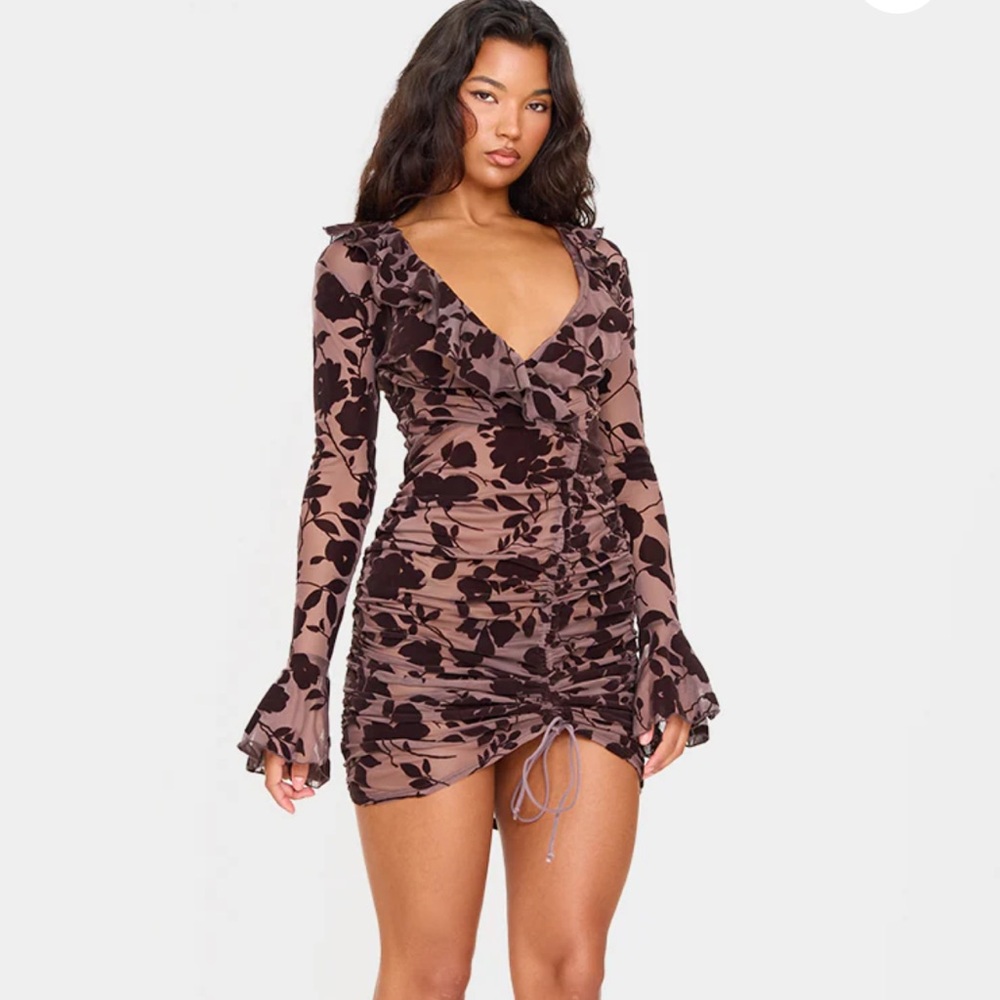 Pretty Little Thing dark chocolate floral dress